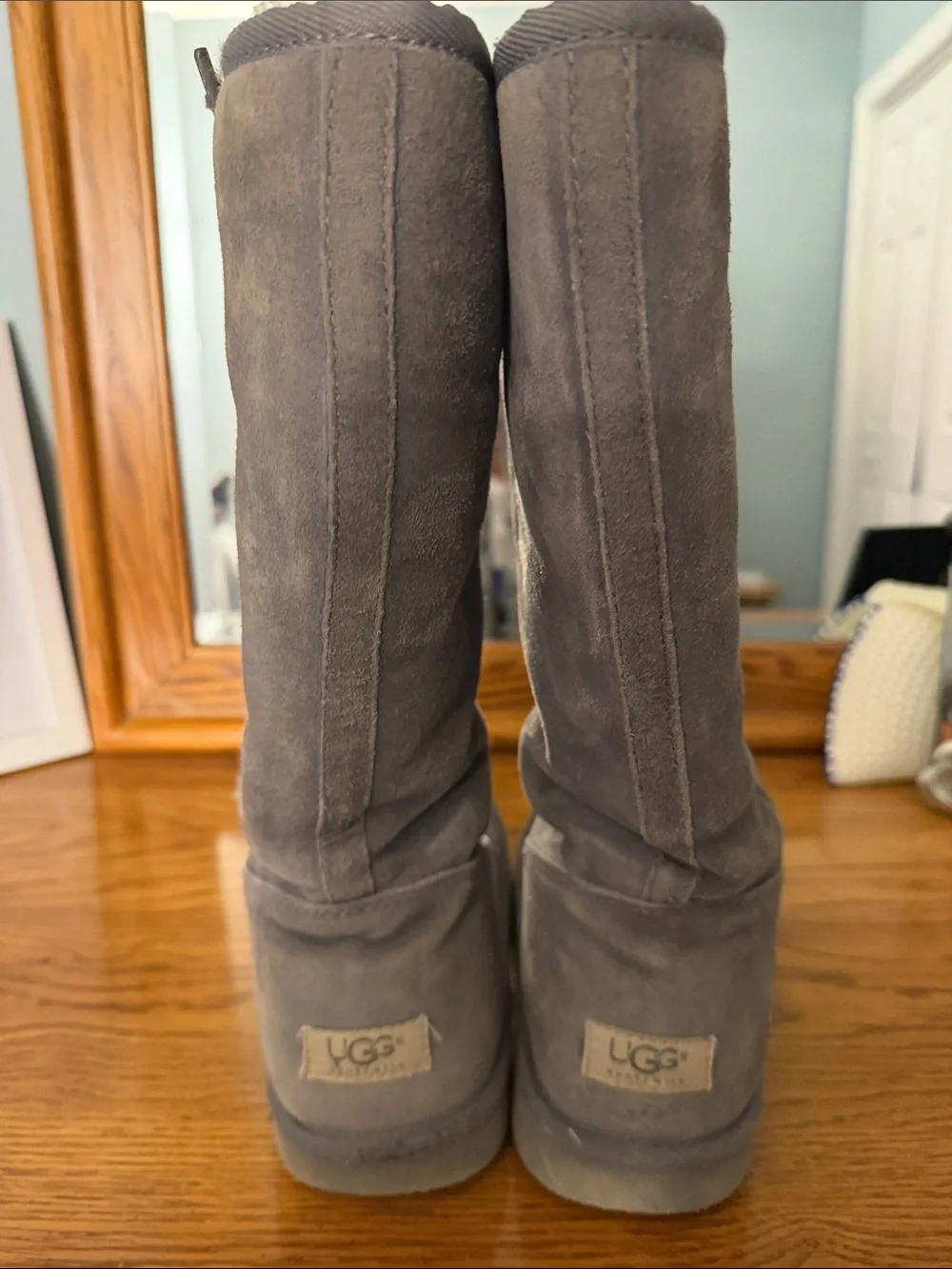 UGG Gray Suede Shearling Mid-Calf Winter Boots